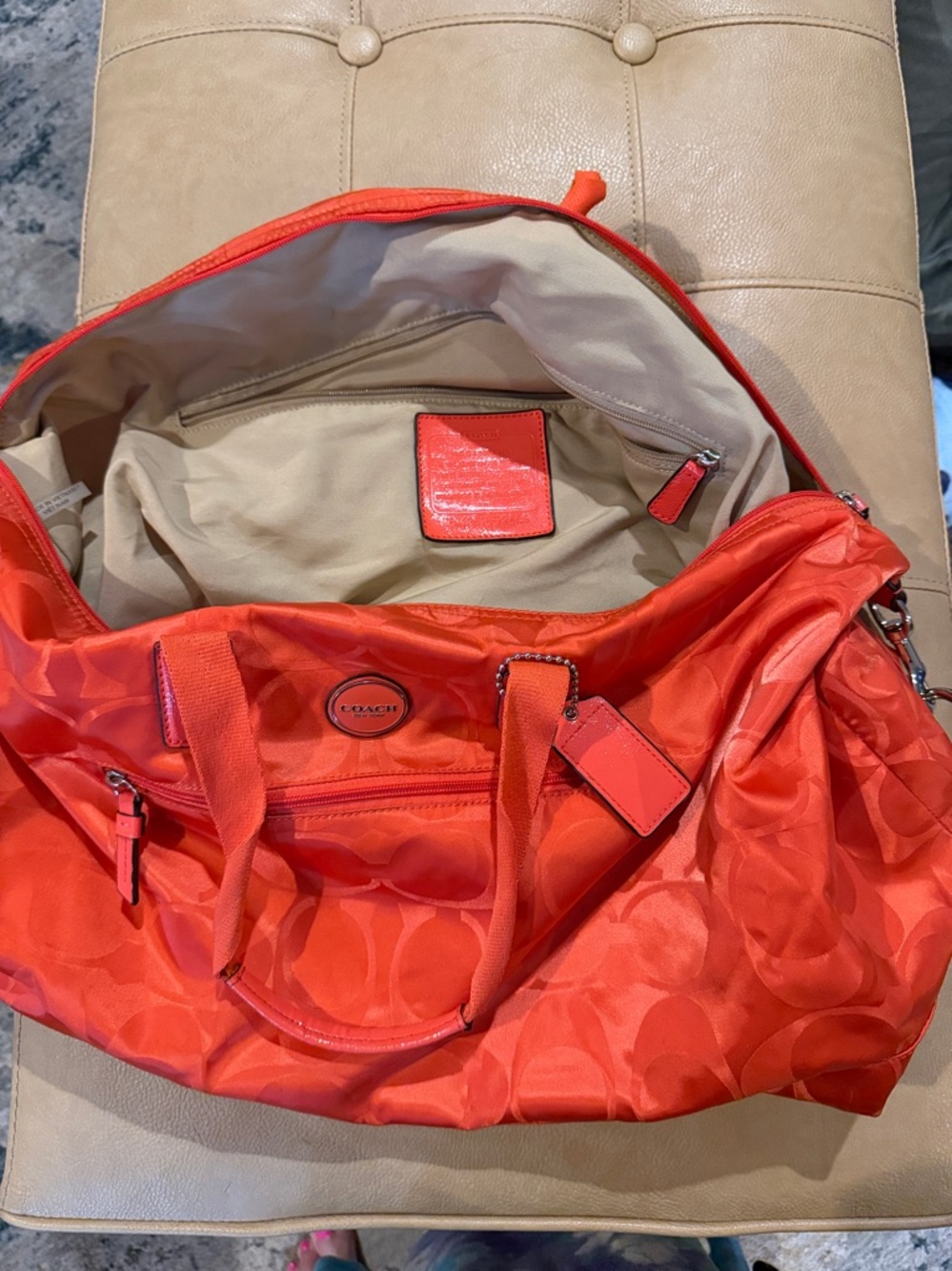 Coach Orange Signature Travel Nylon Duffle Bag 20 by 12 - Picture 8 of 12